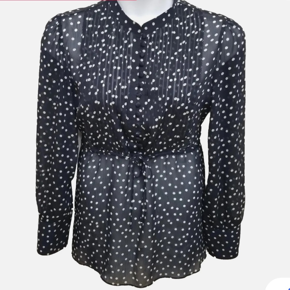 George Polkadot Blouse Navy Blue/White Size XL NWOT